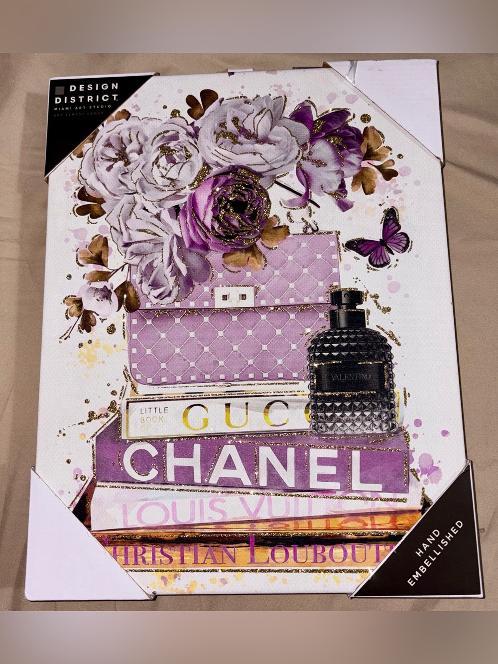 Design District Hand Embellished Glam Fashion Canvas Wall Art 11x14 NWT